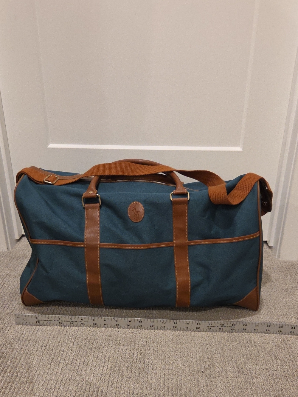 Vintage Polo Ralph Lauren Green Canvas Duffel with Brown Trim and Strap
